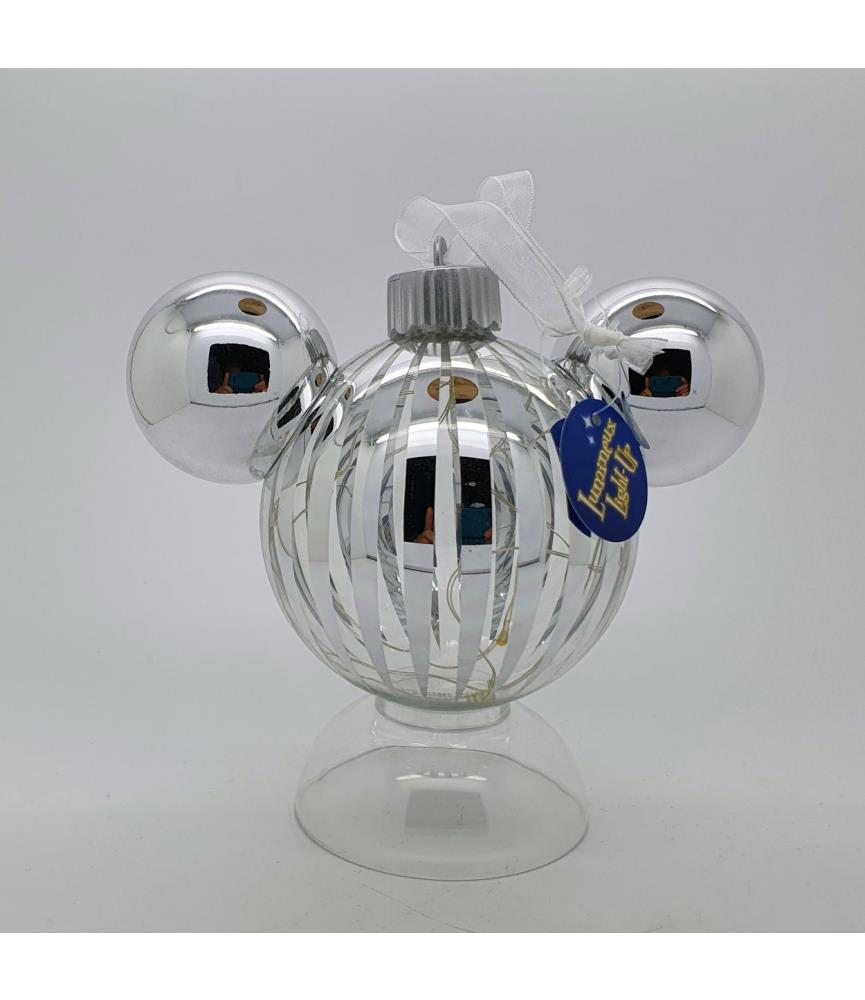 Silver Striped Mickey lighted  head ornament