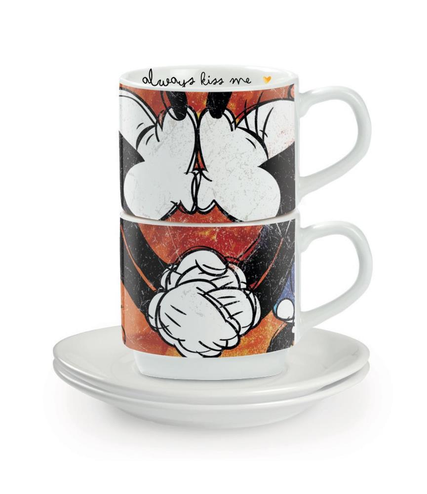 Set 2 stackable espresso cups red with saucers lsl