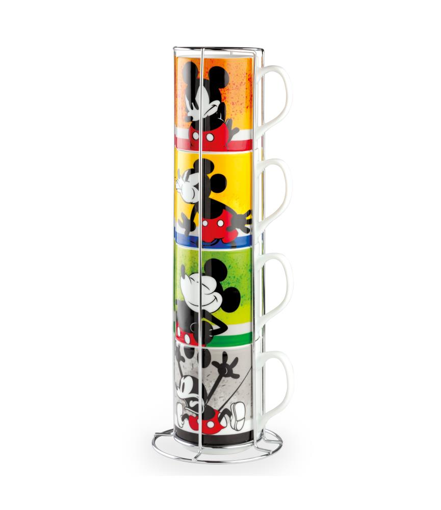 Set of 4 mugs Mickey I am + rack