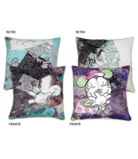 Set of 2 M&M fun-colored cushions in purple – turquoise