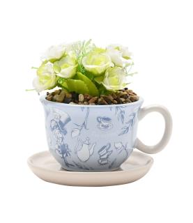 Alice in Wonderland Tea Cup Planter with Faux Plant
