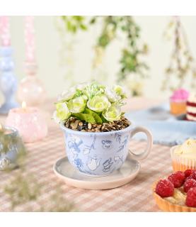 Alice in Wonderland Tea Cup Planter with Faux Plant
