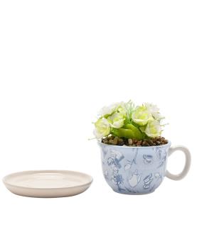 Alice in Wonderland Tea Cup Planter with Faux Plant