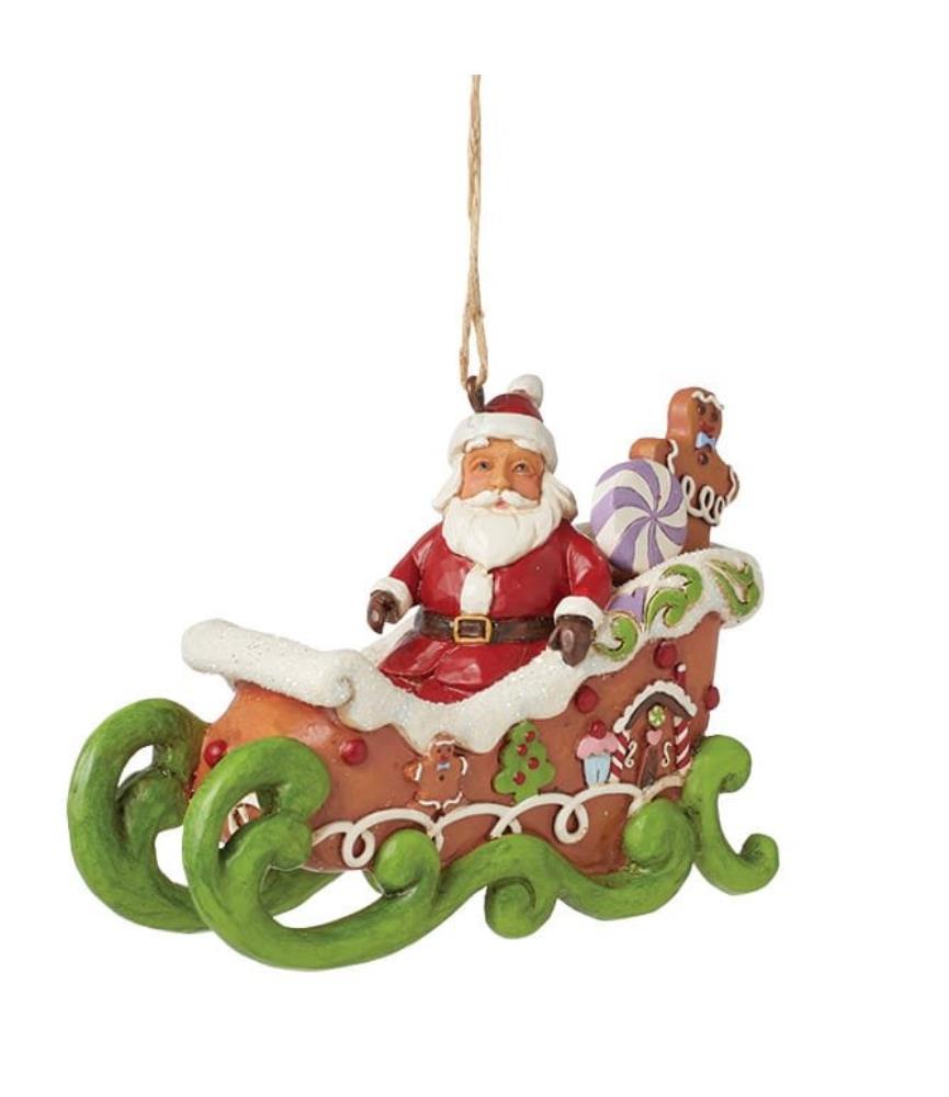 Gingerbread Santa in Sleigh Hanging Ornament