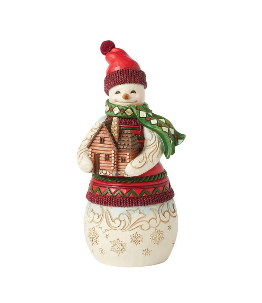 Lodge Snowman with Log Cabin