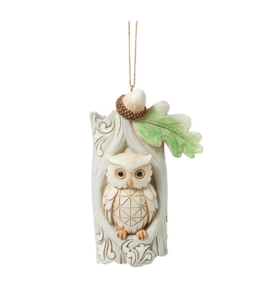 White Woodland Owl in Tree Hanging Ornament (Expected)