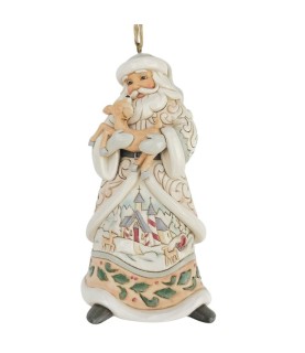 White Woodland Santa holidng a Fawn Hanging Ornament (Exp 2025-08-27)