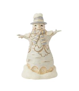 White Woodland Carved Snowman Figurine