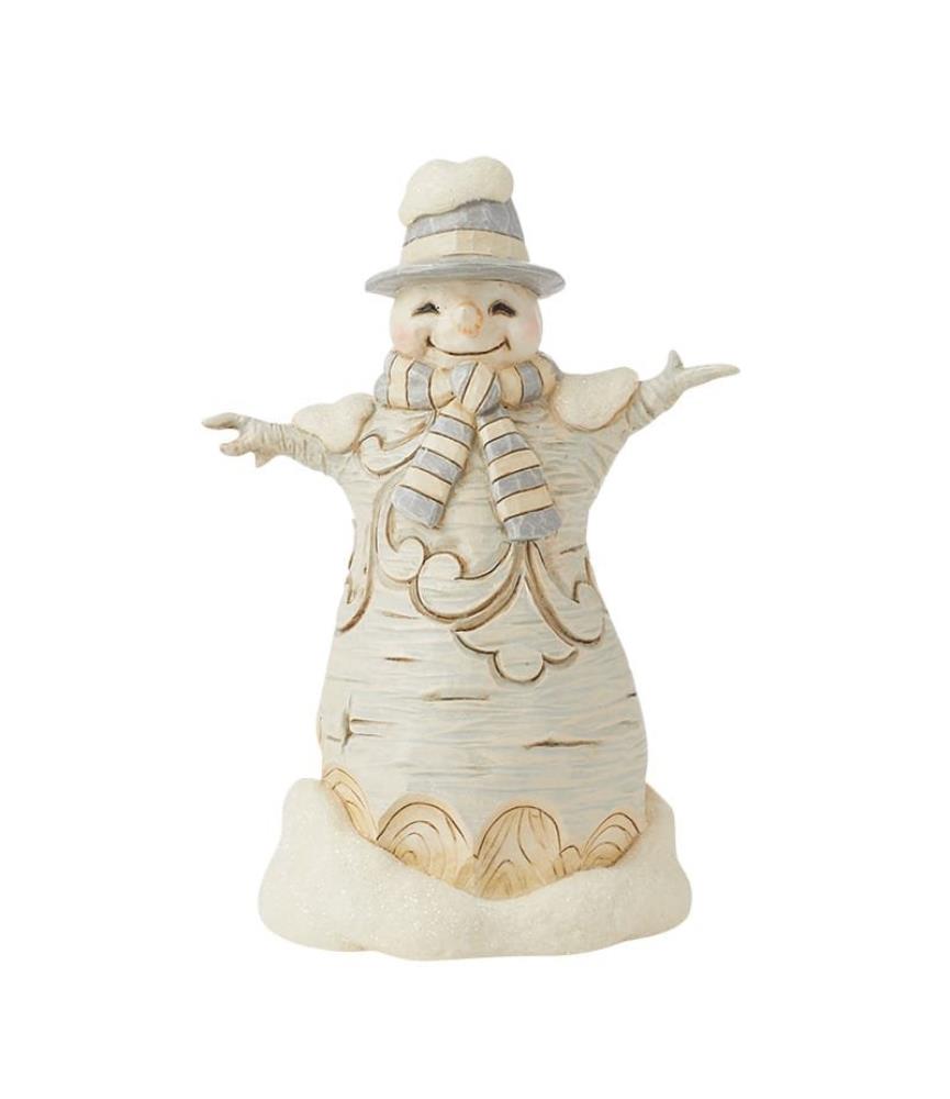 White Woodland Carved Snowman Figurine