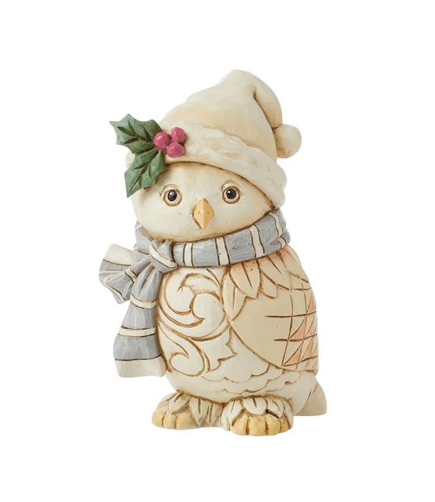 White Woodland Owl with Scarf Figurine