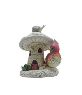 Woodland Mushroom House with Cardinal Figurine
