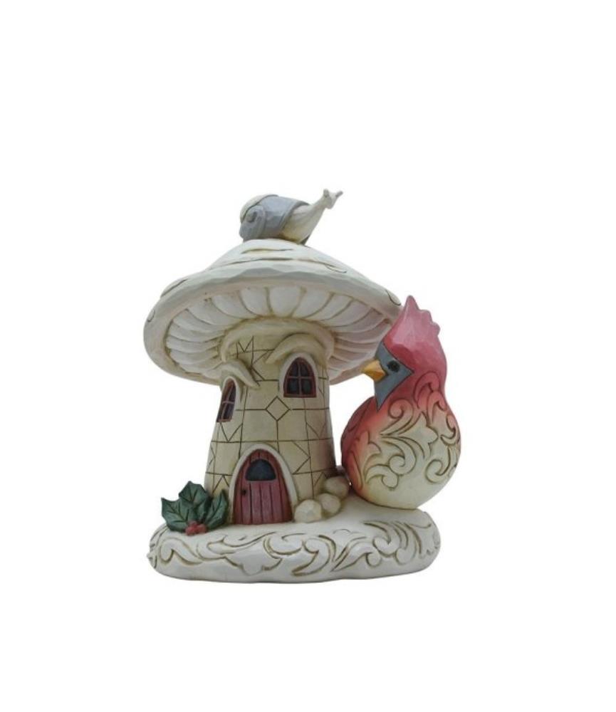 Woodland Mushroom House with Cardinal Figurine