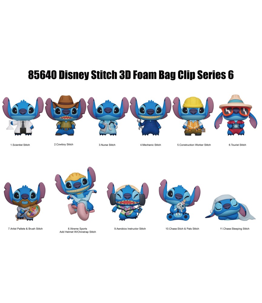 Disney PVC 3D Foam Bag Clips Stitch Series 6 Display (1 random piece)