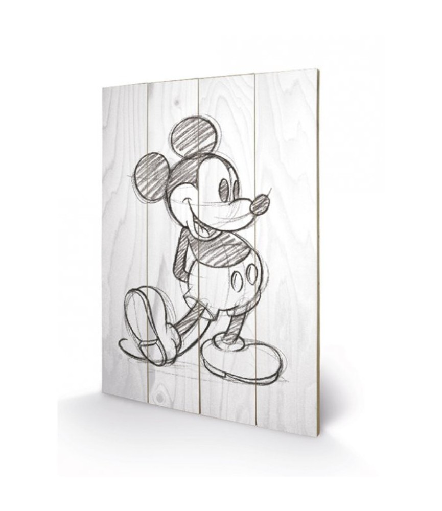 Print on Wood - Mickey Mouse sketched Black and White (59x40)