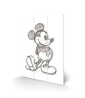 Print on Wood - Mickey Mouse sketched Black and White (29.5x20)