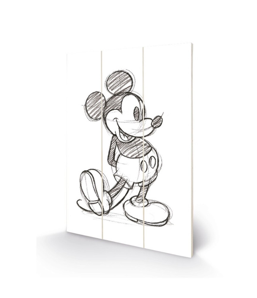Print on Wood - Mickey Mouse sketched Black and White (29.5x20)