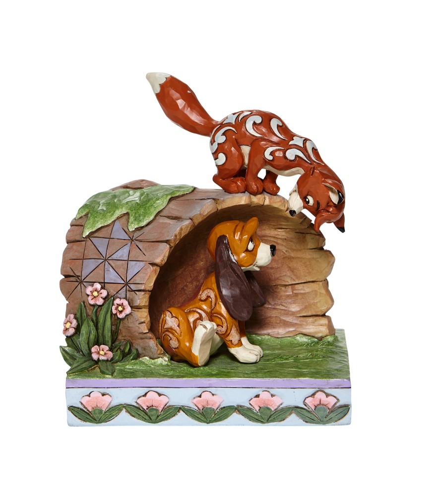 "Unlikely Friends": Fox and Hound Log Figurine
