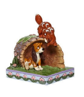 "Unlikely Friends": Fox and Hound Log Figurine