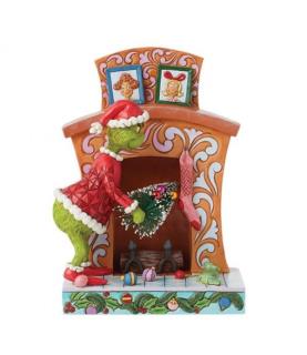 Grinch Pushing Tree up Fireplace Figurine