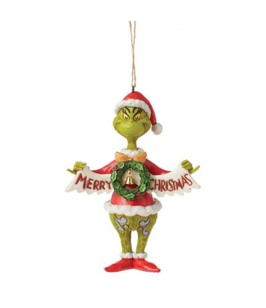 The Grinch with Christmas Banner Hanging Ornament