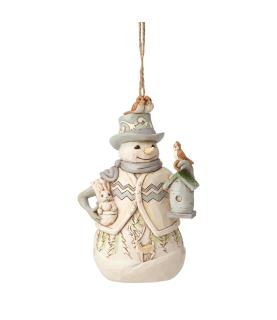 White Woodland Snowman Ornament