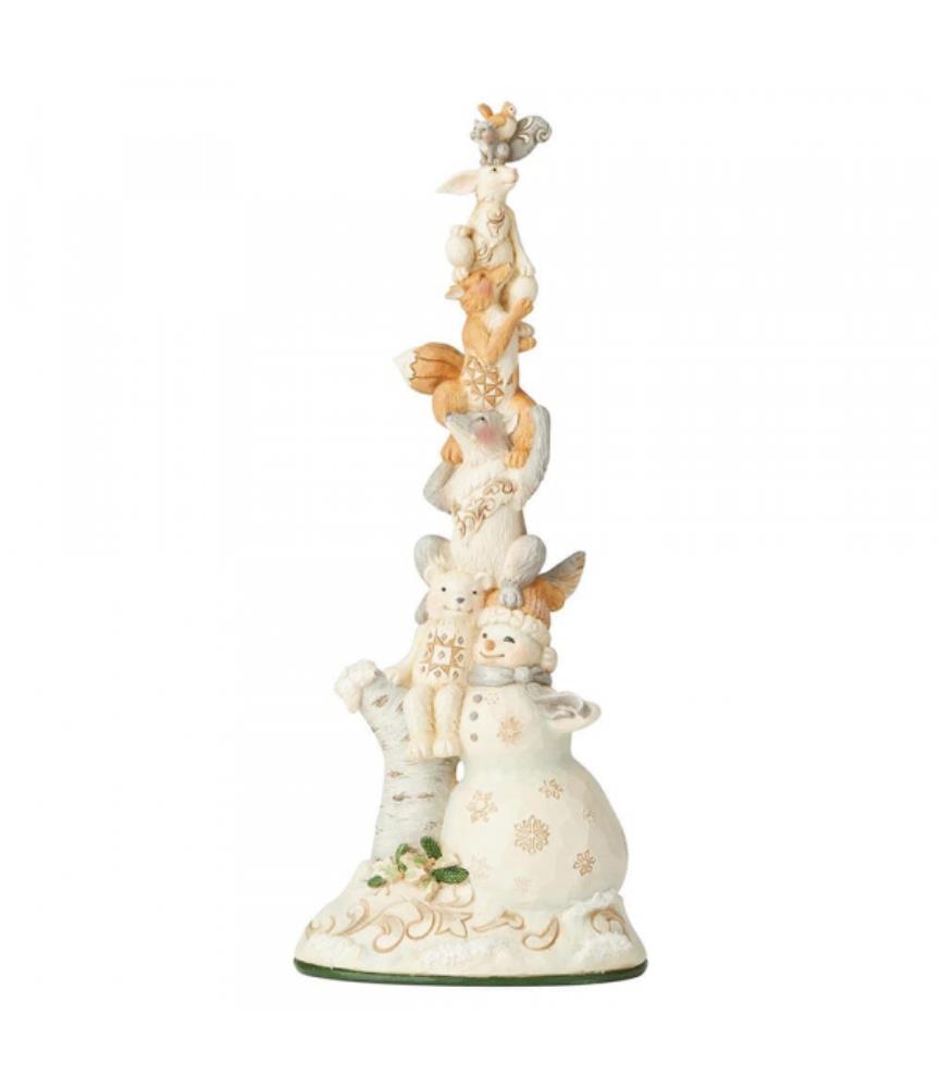 Rise Up This Winter (White Woodland Snowman Stacked with Animals)