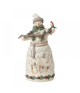 Winter in the Woodlands: White Woodland Snowman with Pine Garland (Signed by Jim Shore)