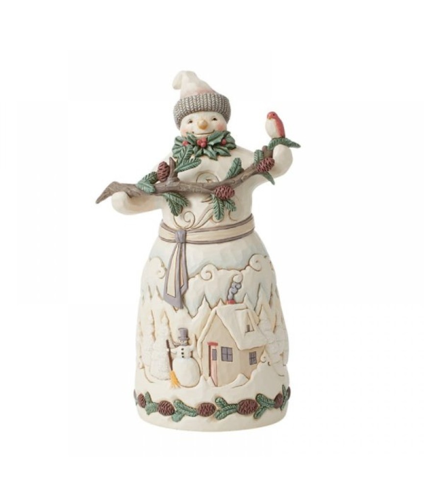 Winter in the Woodlands: White Woodland Snowman with Pine Garland (Signed by Jim Shore)
