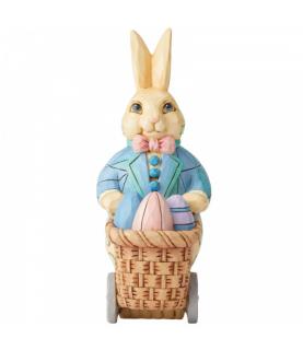 Pint Sized Bunny Pushing Cart of Eggs Figurine