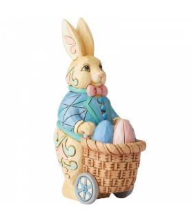 Pint Sized Bunny Pushing Cart of Eggs Figurine