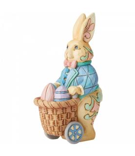 Pint Sized Bunny Pushing Cart of Eggs Figurine