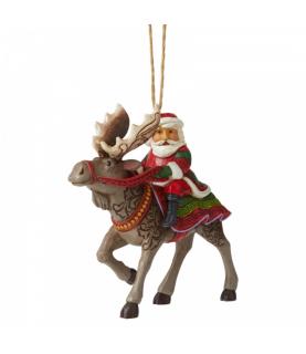 Santa Riding Moose Ornament