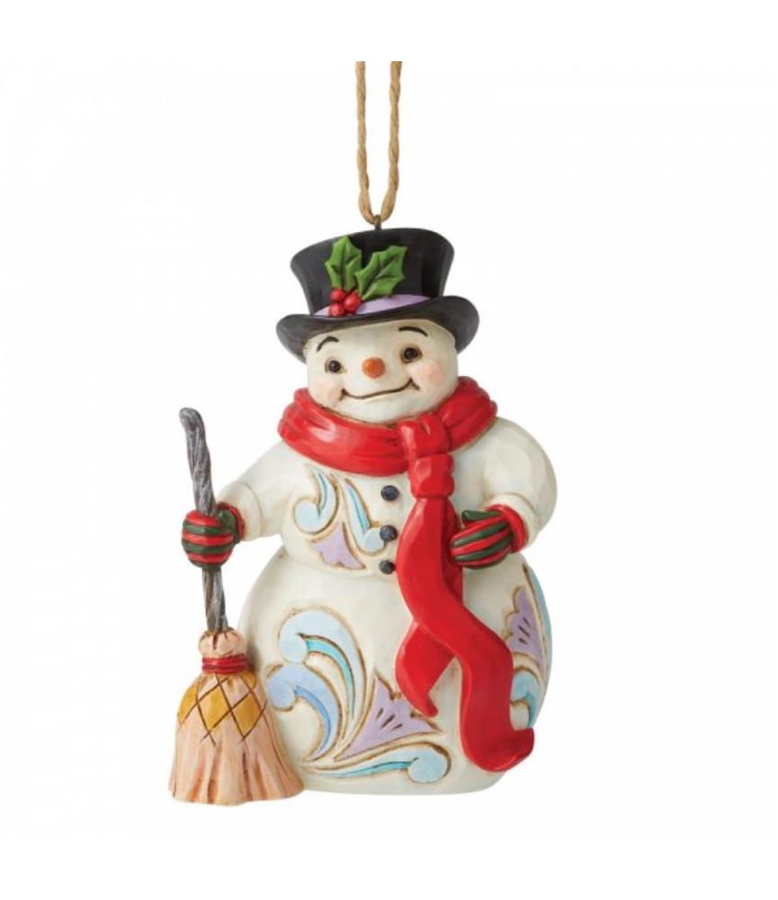 Snowman with Long Scarf and Broom Hanging Ornament