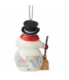 Snowman with Long Scarf and Broom Hanging Ornament