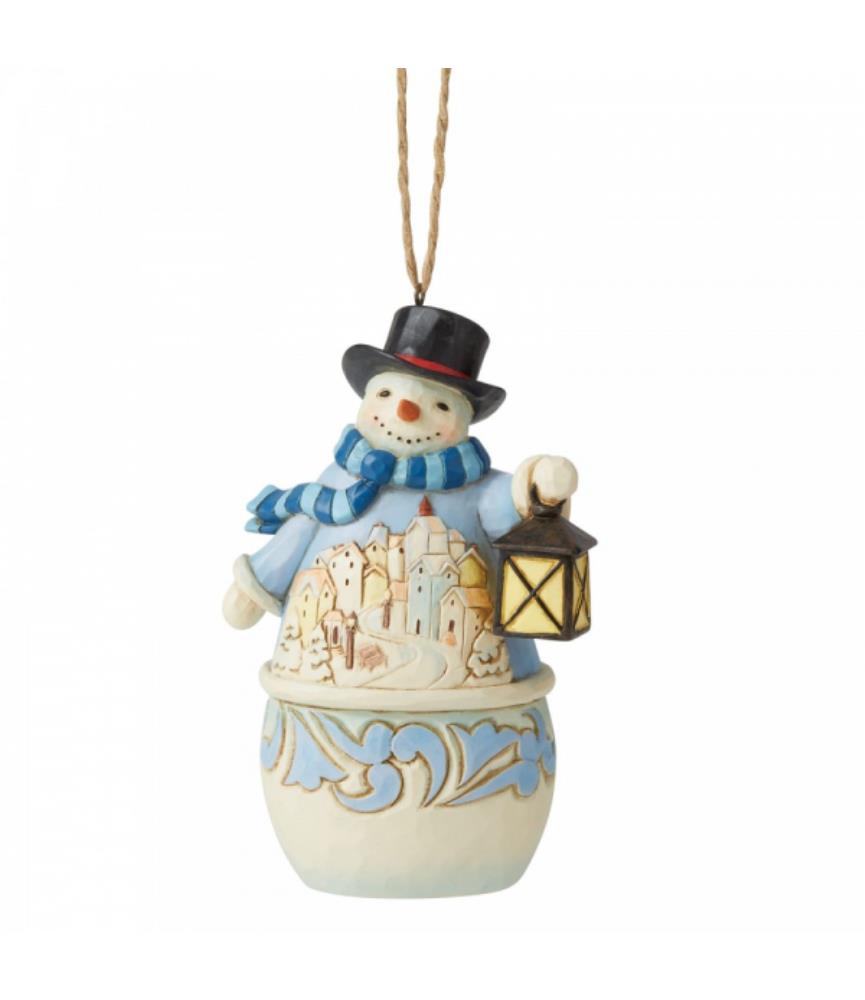 Snowman with Village Scene Hanging Ornament