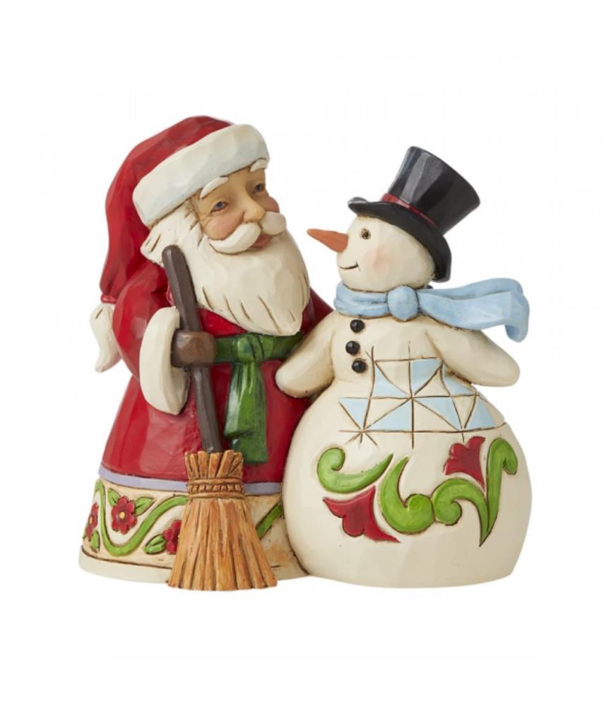 Pint Sized Santa with Snowman Figurine