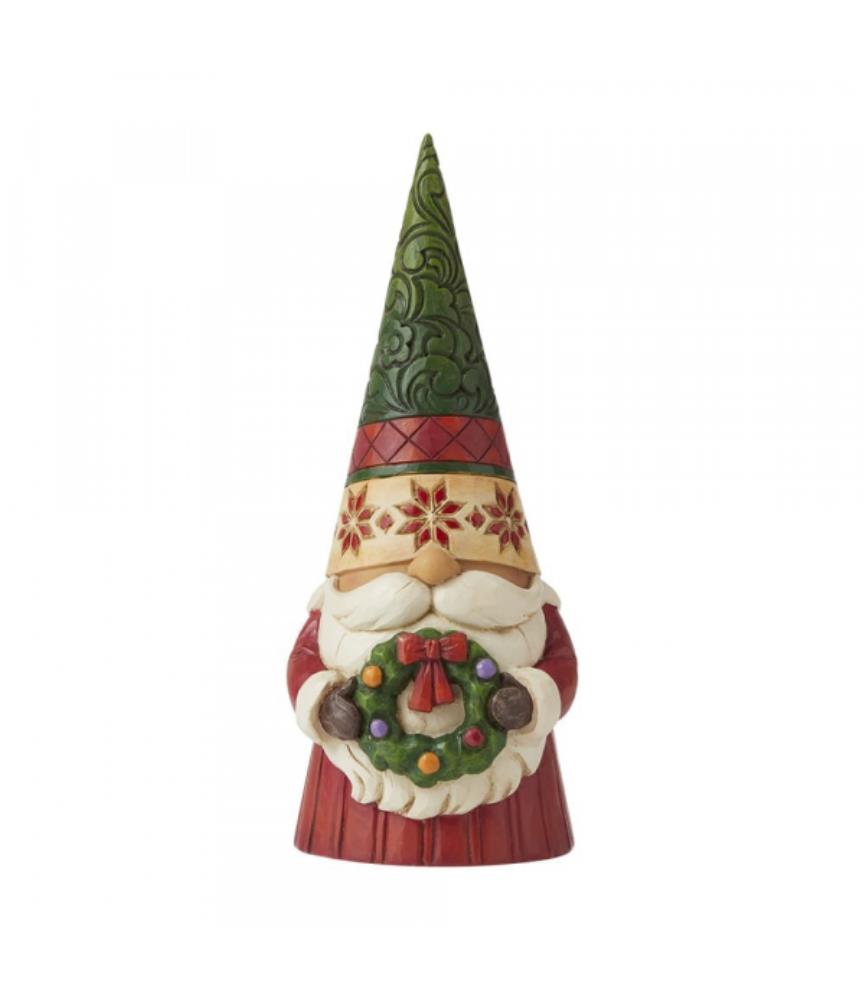 "Decorating Gnome and Hearth": Christmas Gnome Holding Wreath