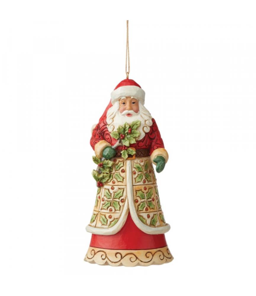 Santa with Holly Hanging Ornament