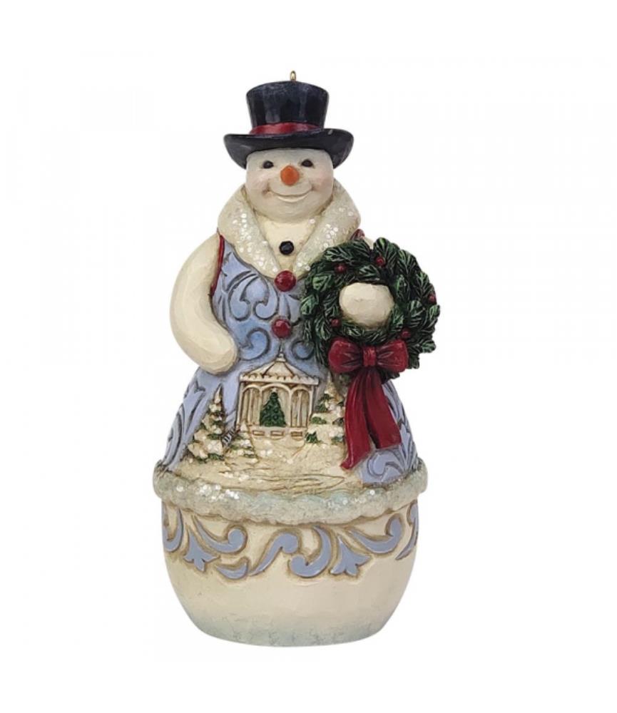 Victorian Christmas Snowman with Wreath Hanging ornament