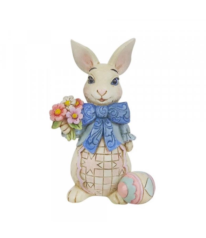 Bunny with Bow and Flowers Mini Figurine