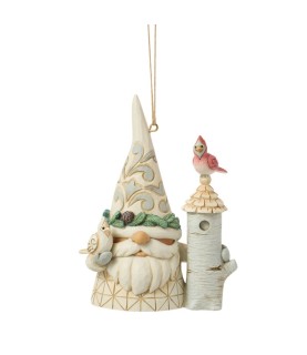 Vooruitbetaling: White Woodland Gnome with Birdhouse Hanging Ornament (Exp 2026-08-05)
