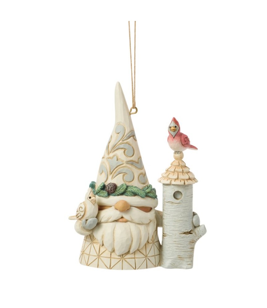 Vooruitbetaling: White Woodland Gnome with Birdhouse Hanging Ornament (Exp 2026-08-05)