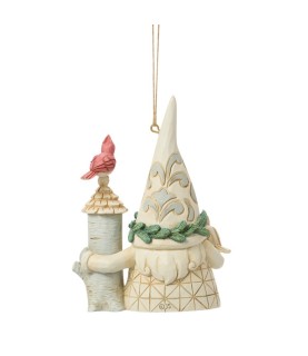 Vooruitbetaling: White Woodland Gnome with Birdhouse Hanging Ornament (Exp 2026-08-05)