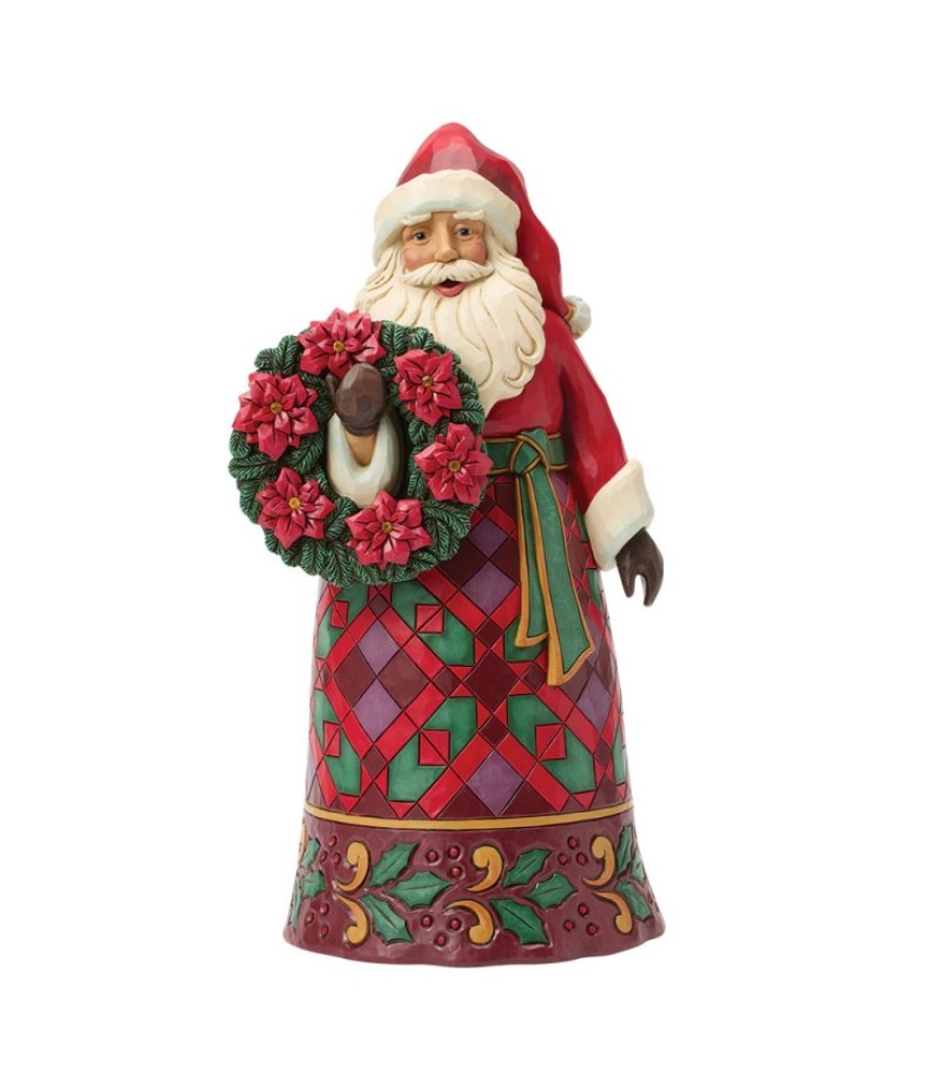 Voorschot: Santa with Wreath & Poinsettias Figurine (Expected)