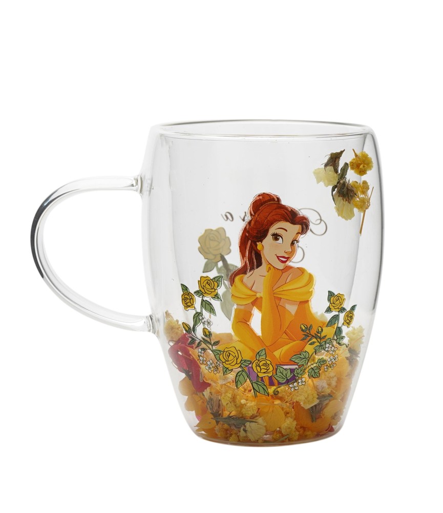 Disney Pastel Princess Floral Decorative Glass Mug - Belle