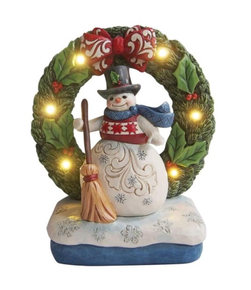Snowman In Open Wreath Figurine