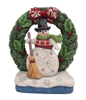 Snowman In Open Wreath Figurine
