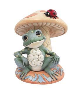 Frog Leaning on Mushroom Figurine