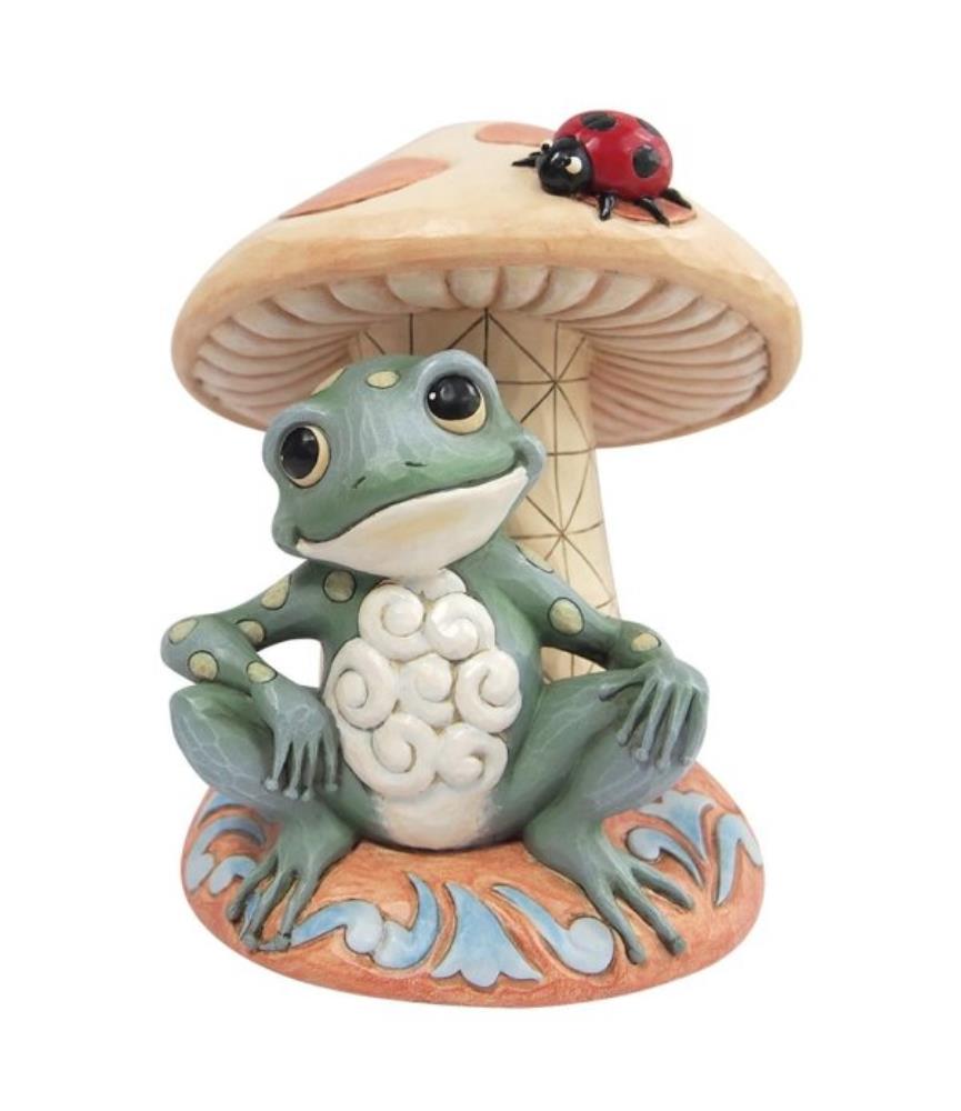 Frog Leaning on Mushroom Figurine