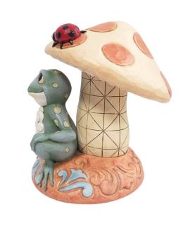 Frog Leaning on Mushroom Figurine